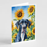 Great Dane in Sunflowers Greeting Cards Pack of 8