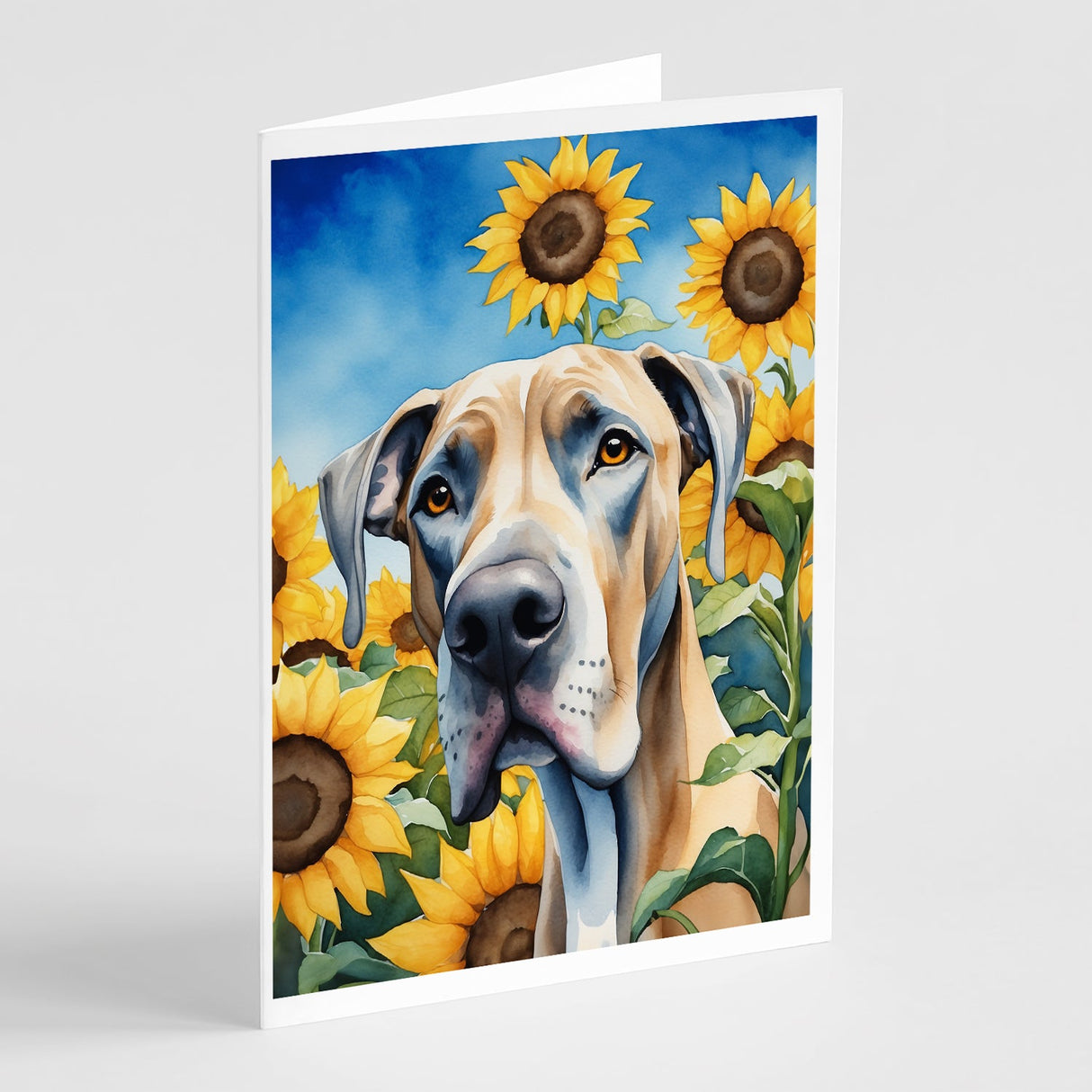 Great Dane in Sunflowers Greeting Cards Pack of 8