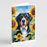 Greater Swiss Mountain Dog in Sunflowers Greeting Cards Pack of 8