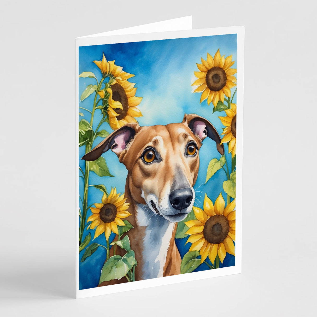 Greyhound in Sunflowers Greeting Cards Pack of 8