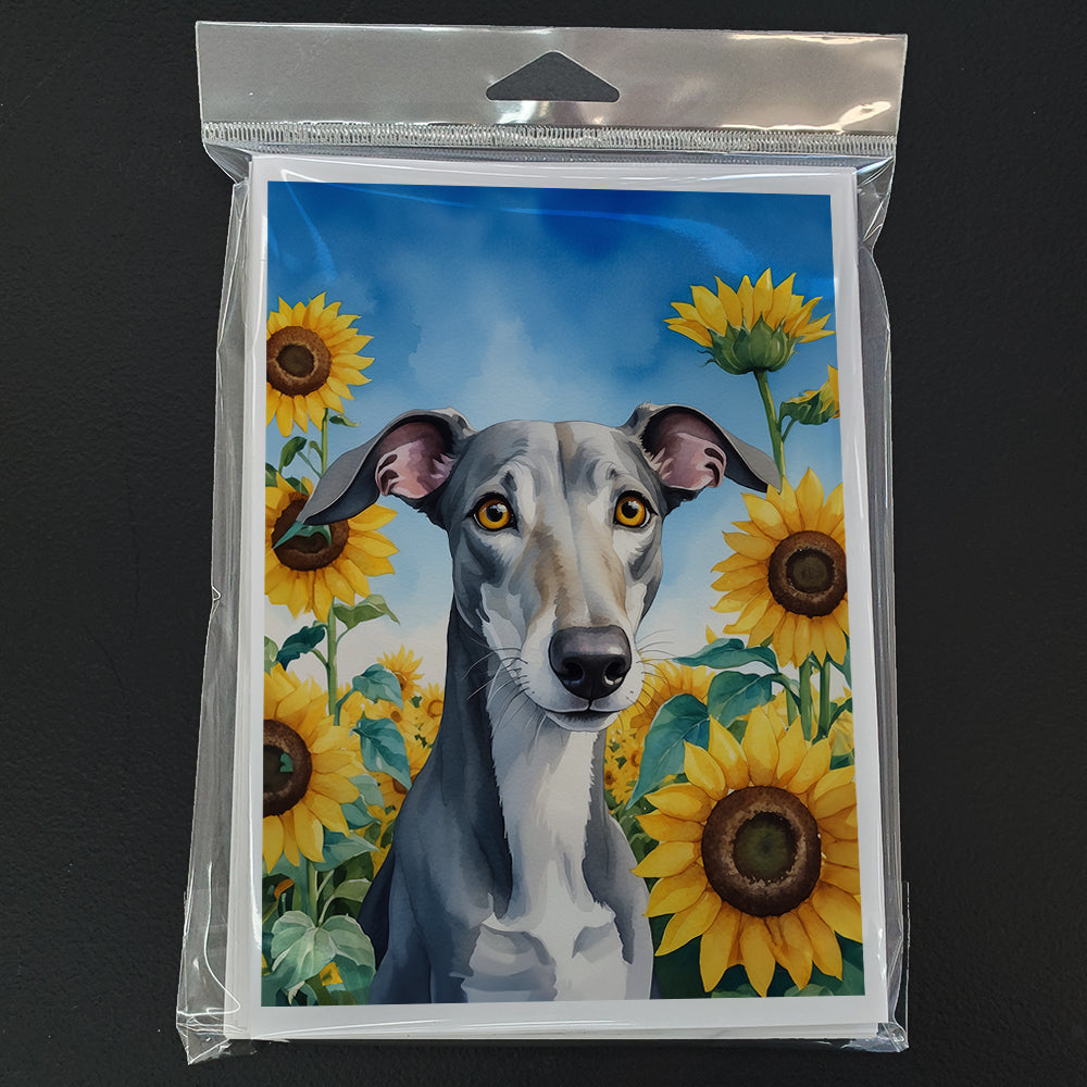 Greyhound in Sunflowers Greeting Cards Pack of 8