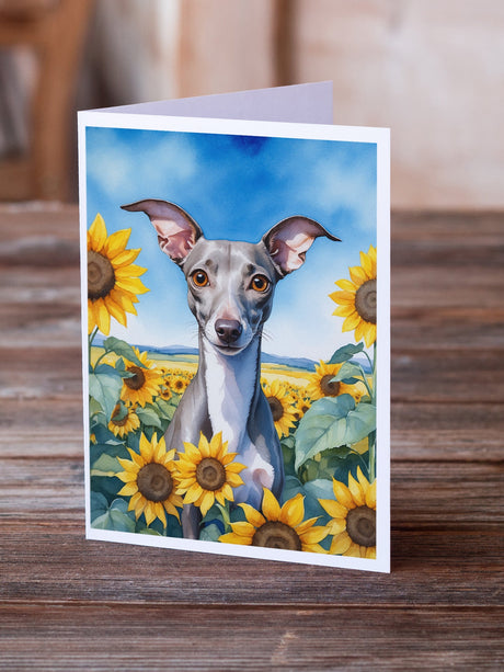 Italian Greyhound in Sunflowers Greeting Cards Pack of 8