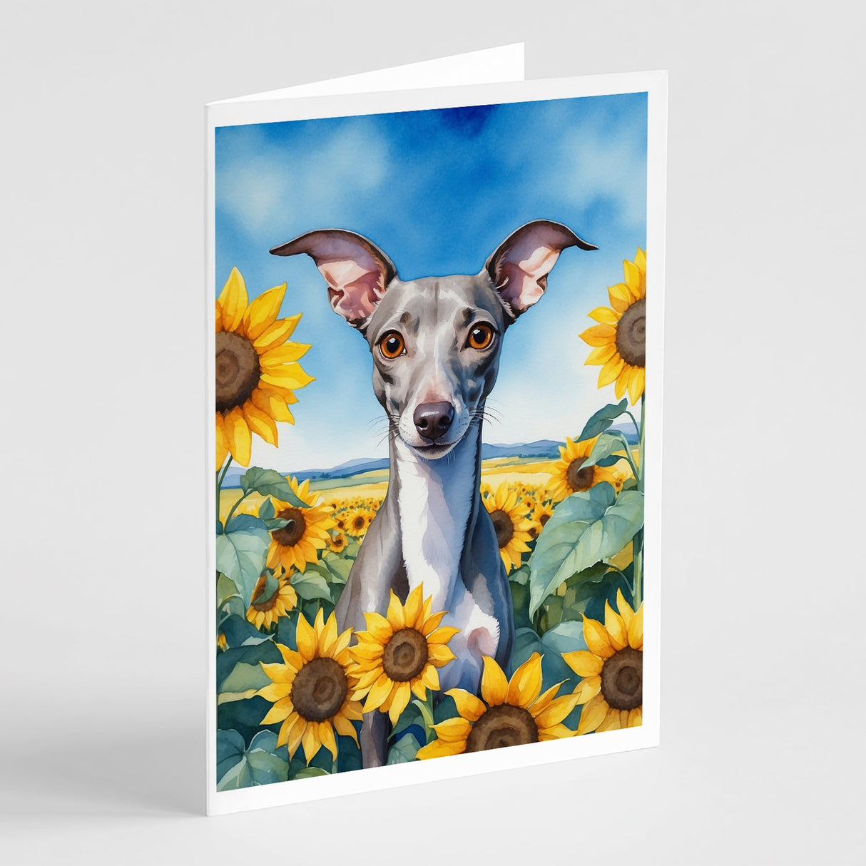 Italian Greyhound in Sunflowers Greeting Cards Pack of 8