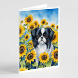 Japanese Chin in Sunflowers Greeting Cards Pack of 8