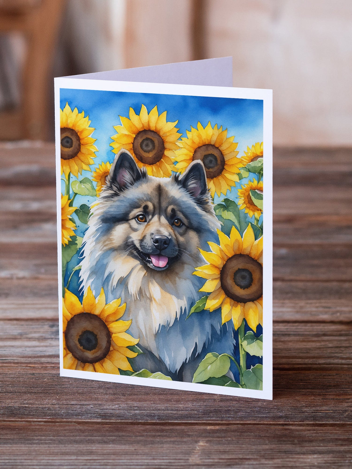 Keeshond in Sunflowers Greeting Cards Pack of 8