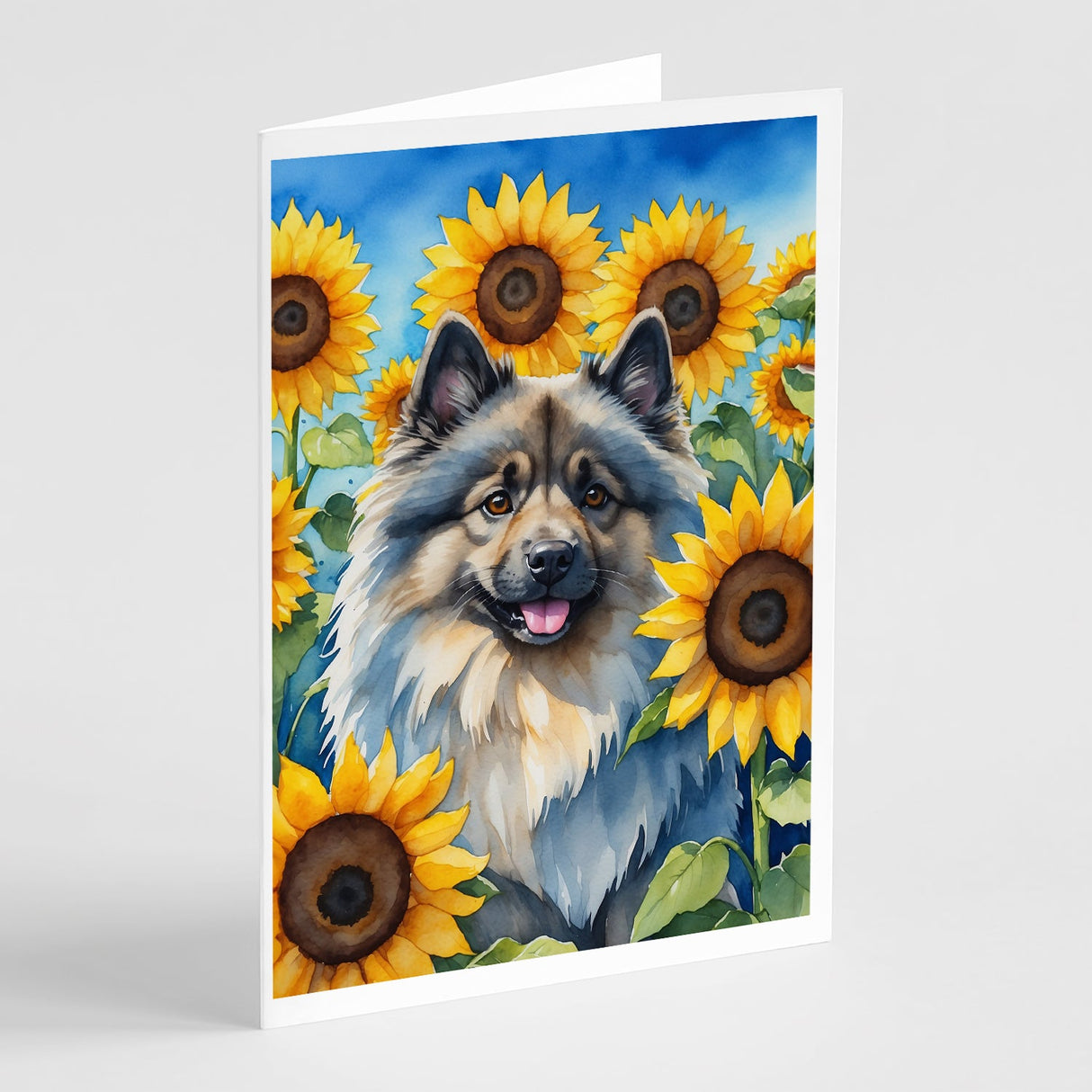 Keeshond in Sunflowers Greeting Cards Pack of 8