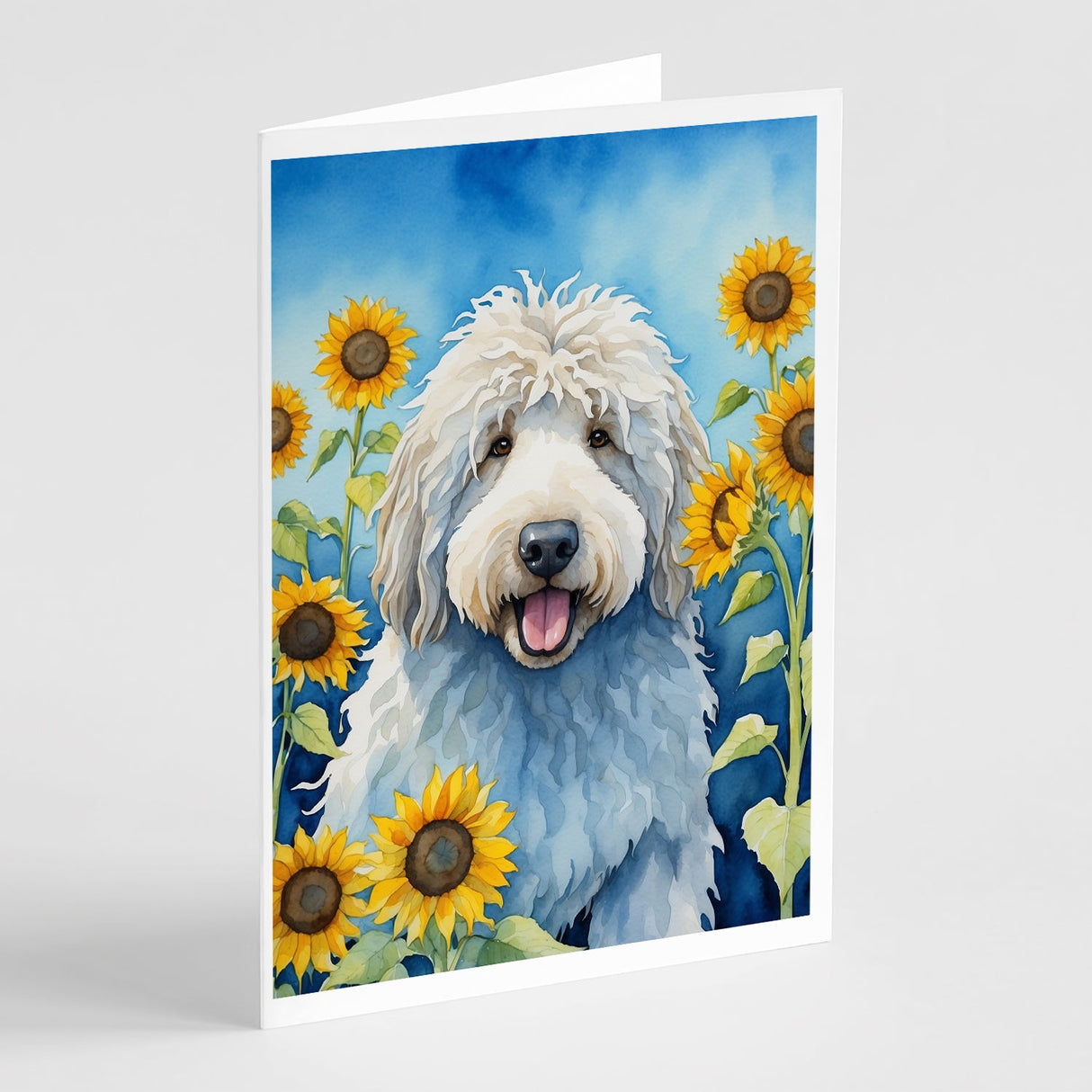 Komondor in Sunflowers Greeting Cards Pack of 8