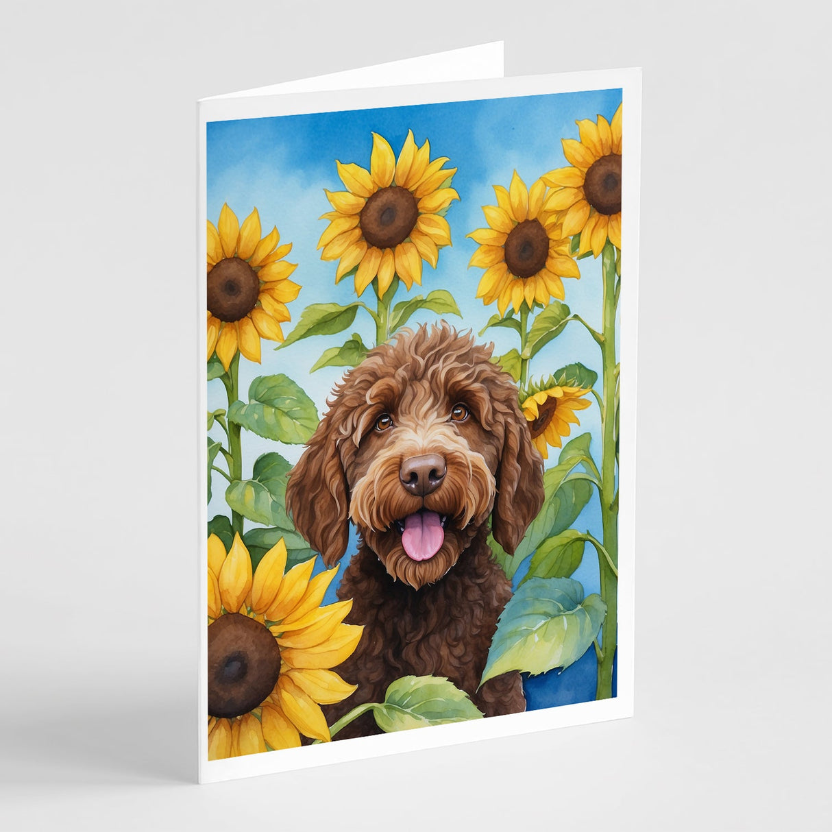 Labradoodle in Sunflowers Greeting Cards Pack of 8