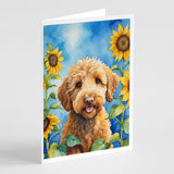 Labradoodle in Sunflowers Greeting Cards Pack of 8