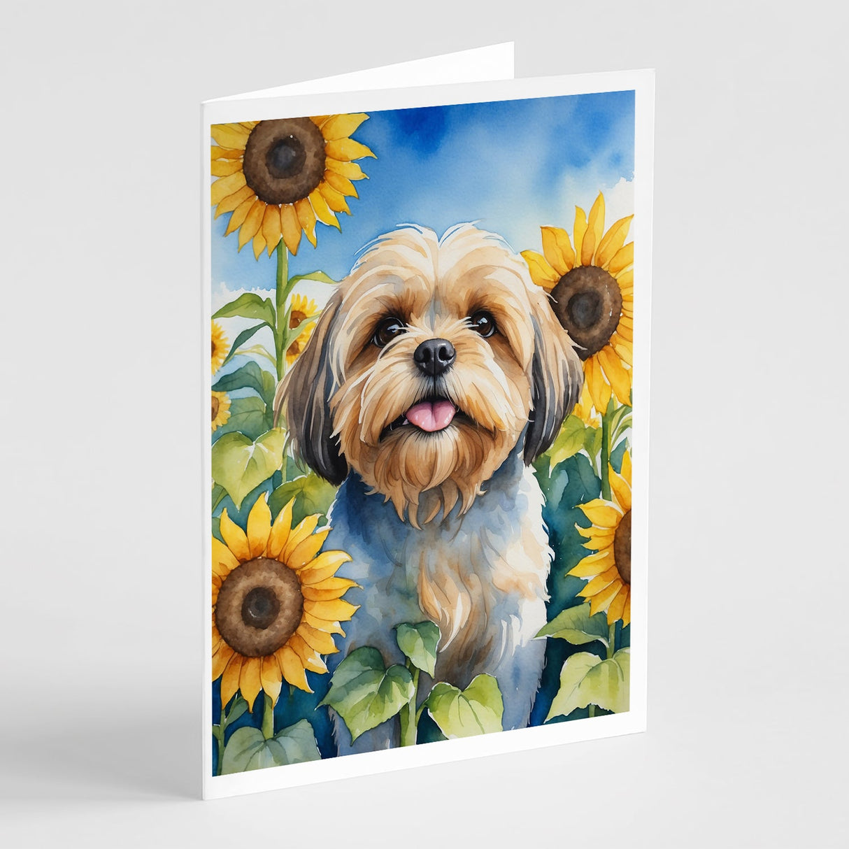 Lhasa Apso in Sunflowers Greeting Cards Pack of 8