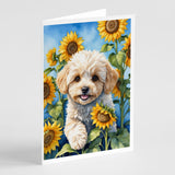 Maltipoo in Sunflowers Greeting Cards Pack of 8