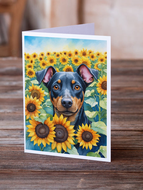 Manchester Terrier in Sunflowers Greeting Cards Pack of 8