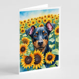 Manchester Terrier in Sunflowers Greeting Cards Pack of 8