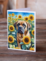 Mastiff in Sunflowers Greeting Cards Pack of 8