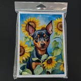 Miniature Pinscher in Sunflowers Greeting Cards Pack of 8