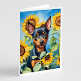 Miniature Pinscher in Sunflowers Greeting Cards Pack of 8