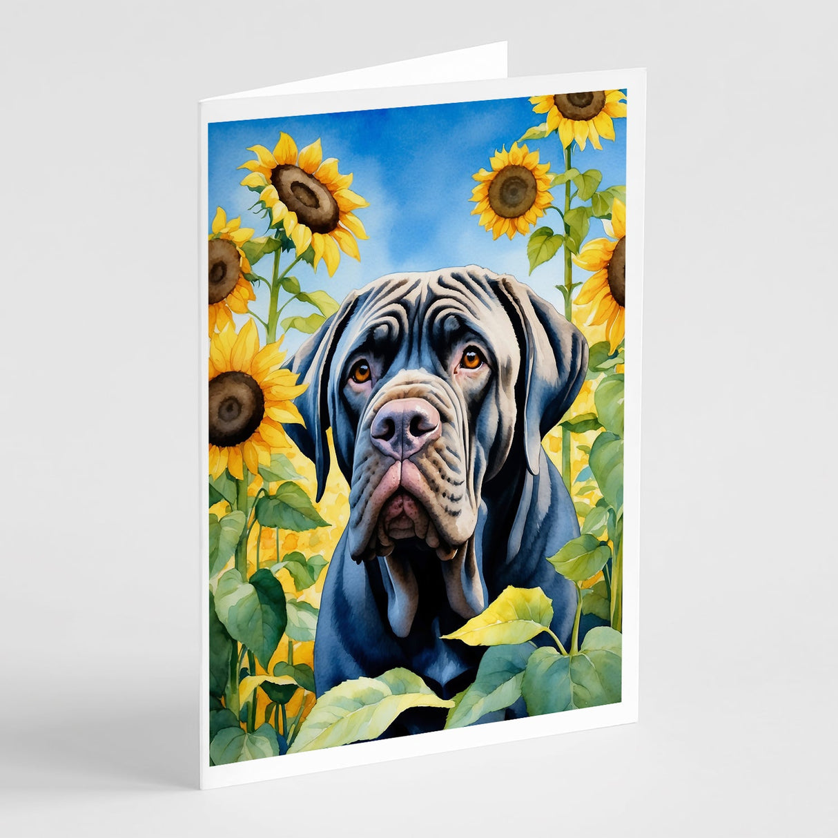 Neapolitan Mastiff in Sunflowers Greeting Cards Pack of 8