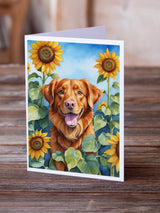 Nova Scotia Duck Toller in Sunflowers Greeting Cards Pack of 8