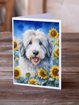 Old English Sheepdog in Sunflowers Greeting Cards Pack of 8