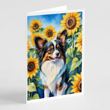 Papillon in Sunflowers Greeting Cards Pack of 8