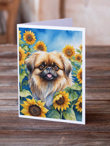 Pekingese in Sunflowers Greeting Cards Pack of 8