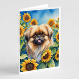 Pekingese in Sunflowers Greeting Cards Pack of 8