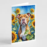 Pit Bull Terrier in Sunflowers Greeting Cards Pack of 8