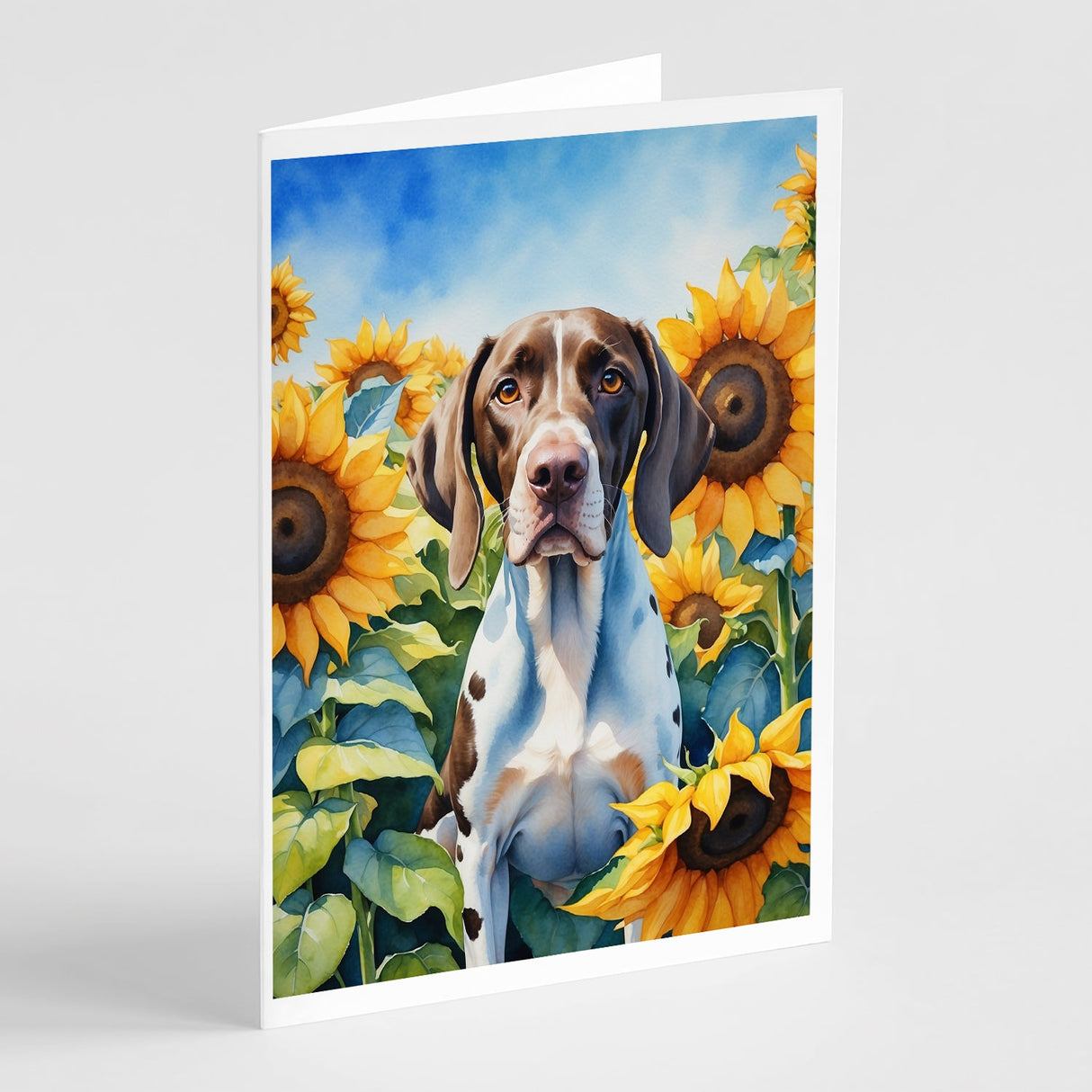 Pointer in Sunflowers Greeting Cards Pack of 8