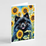 Pomeranian in Sunflowers Greeting Cards Pack of 8