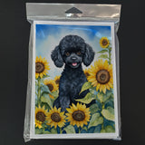 Black Poodle in Sunflowers Greeting Cards Pack of 8