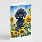 Black Poodle in Sunflowers Greeting Cards Pack of 8