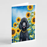 Black Poodle in Sunflowers Greeting Cards Pack of 8