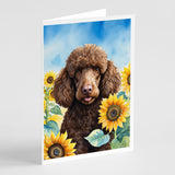 Chocolate Poodle in Sunflowers Greeting Cards Pack of 8