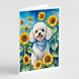 White Poodle in Sunflowers Greeting Cards Pack of 8