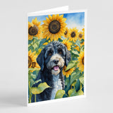 Portuguese Water Dog in Sunflowers Greeting Cards Pack of 8