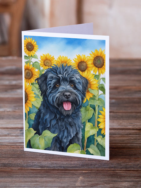 Puli in Sunflowers Greeting Cards Pack of 8