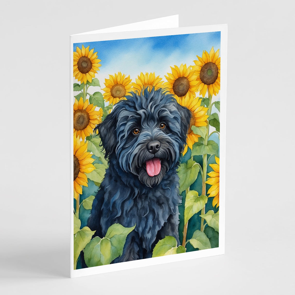 Puli in Sunflowers Greeting Cards Pack of 8