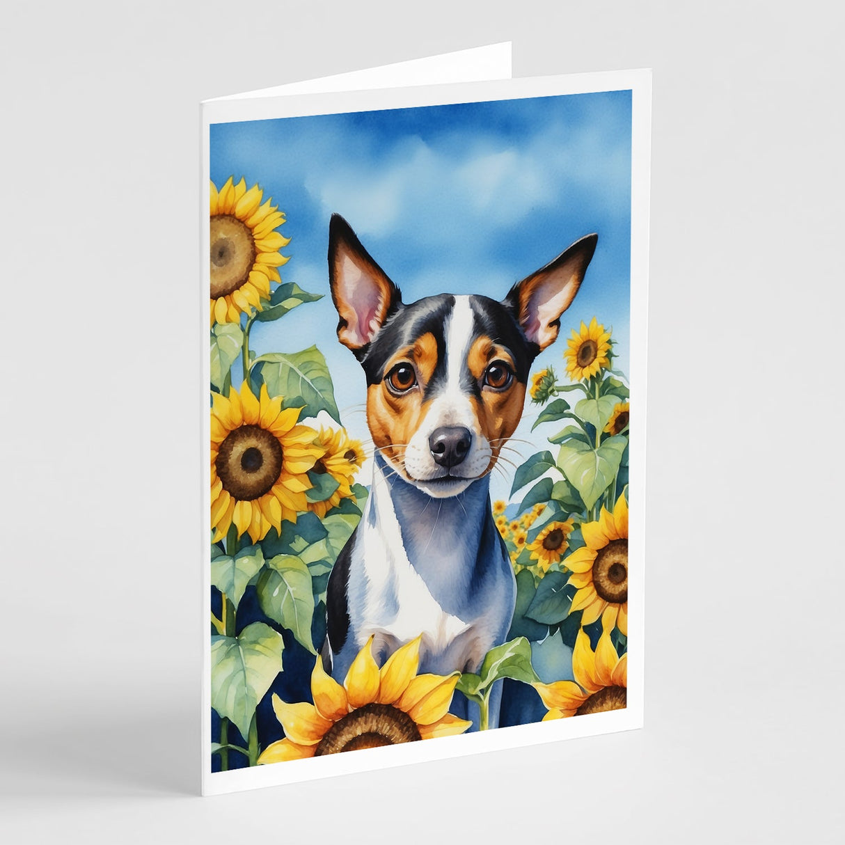 Rat Terrier in Sunflowers Greeting Cards Pack of 8