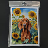 Redbone Coonhound in Sunflowers Greeting Cards Pack of 8