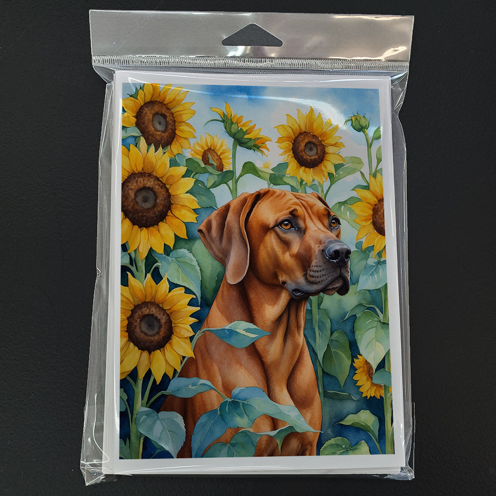 Rhodesian Ridgeback in Sunflowers Greeting Cards Pack of 8