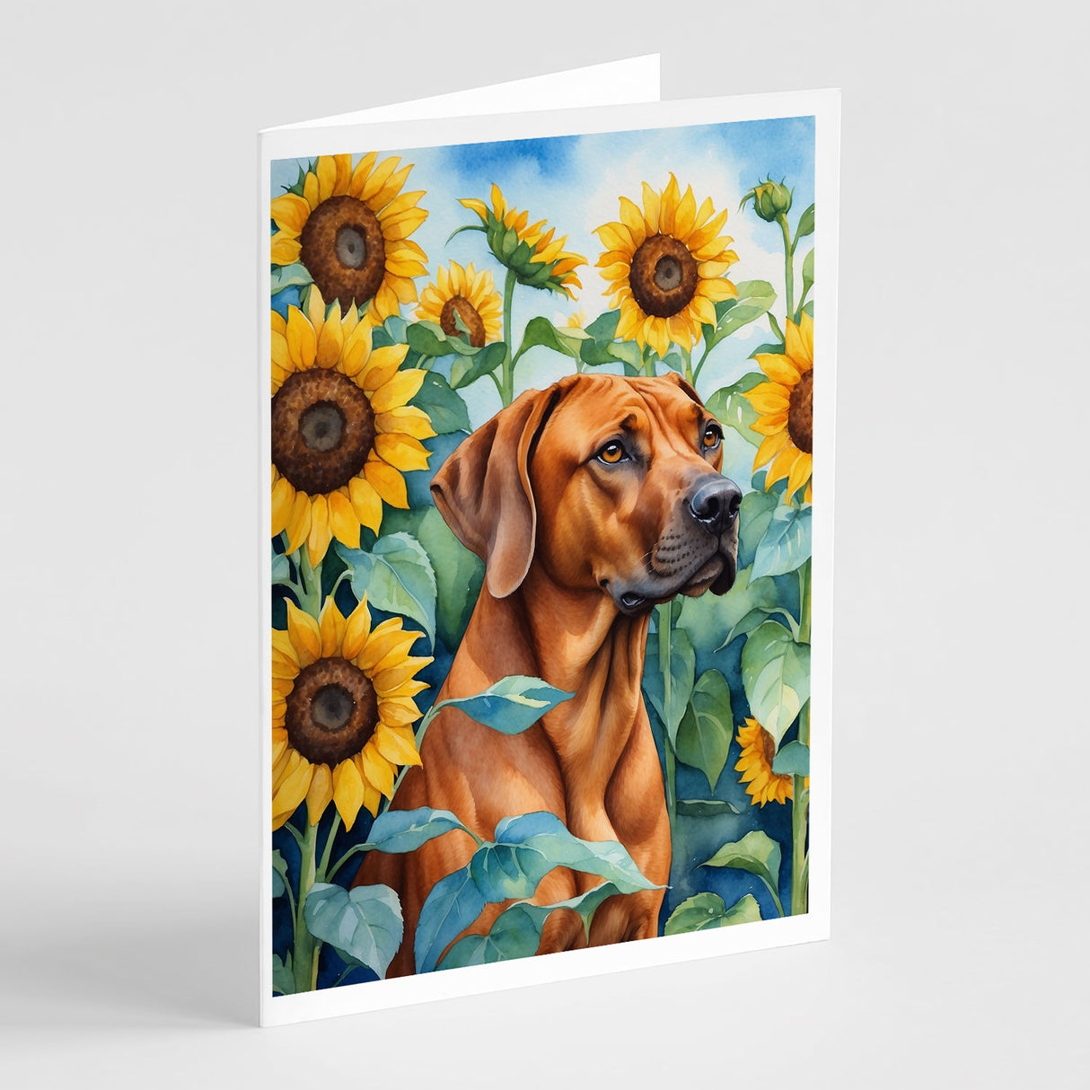 Rhodesian Ridgeback in Sunflowers Greeting Cards Pack of 8