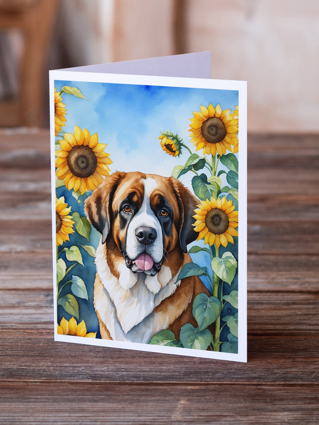 Saint Bernard in Sunflowers Greeting Cards Pack of 8