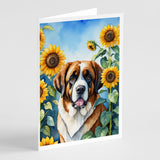 Saint Bernard in Sunflowers Greeting Cards Pack of 8