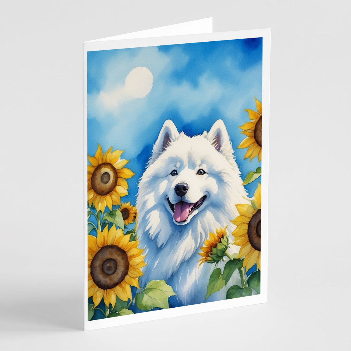 Samoyed in Sunflowers Greeting Cards Pack of 8