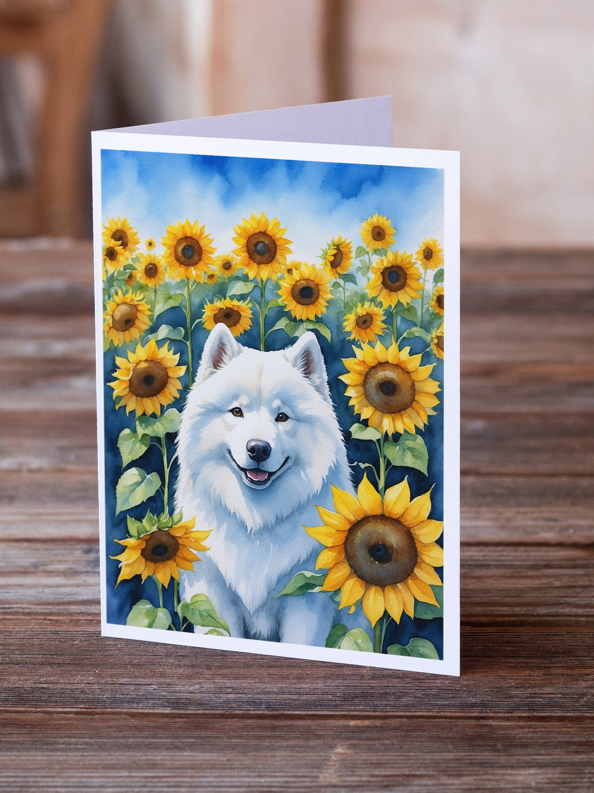 Samoyed in Sunflowers Greeting Cards Pack of 8