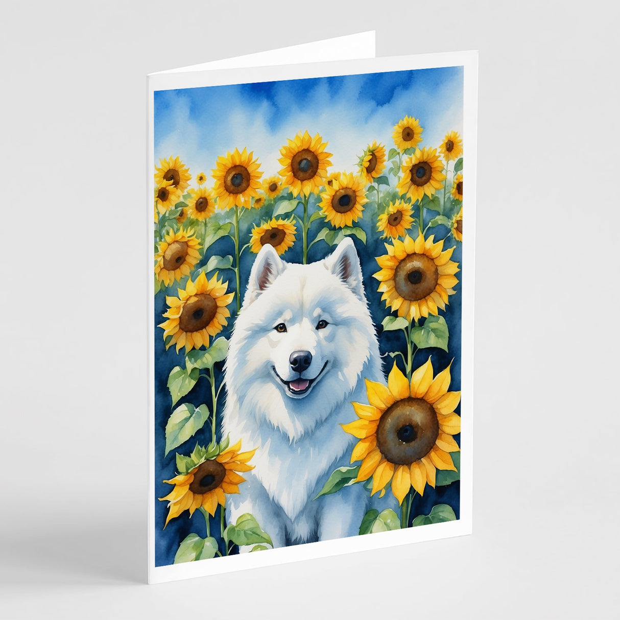 Samoyed in Sunflowers Greeting Cards Pack of 8