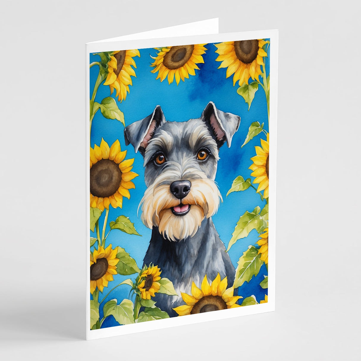 Schnauzer in Sunflowers Greeting Cards Pack of 8