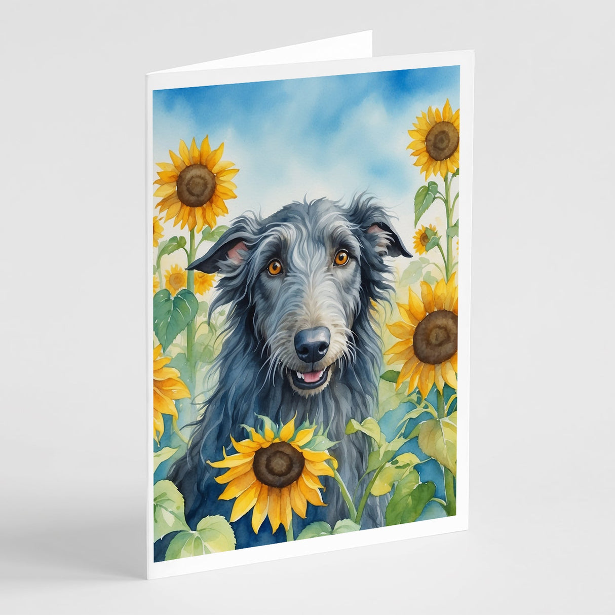 Scottish Deerhound in Sunflowers Greeting Cards Pack of 8