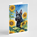 Scottish Terrier in Sunflowers Greeting Cards Pack of 8