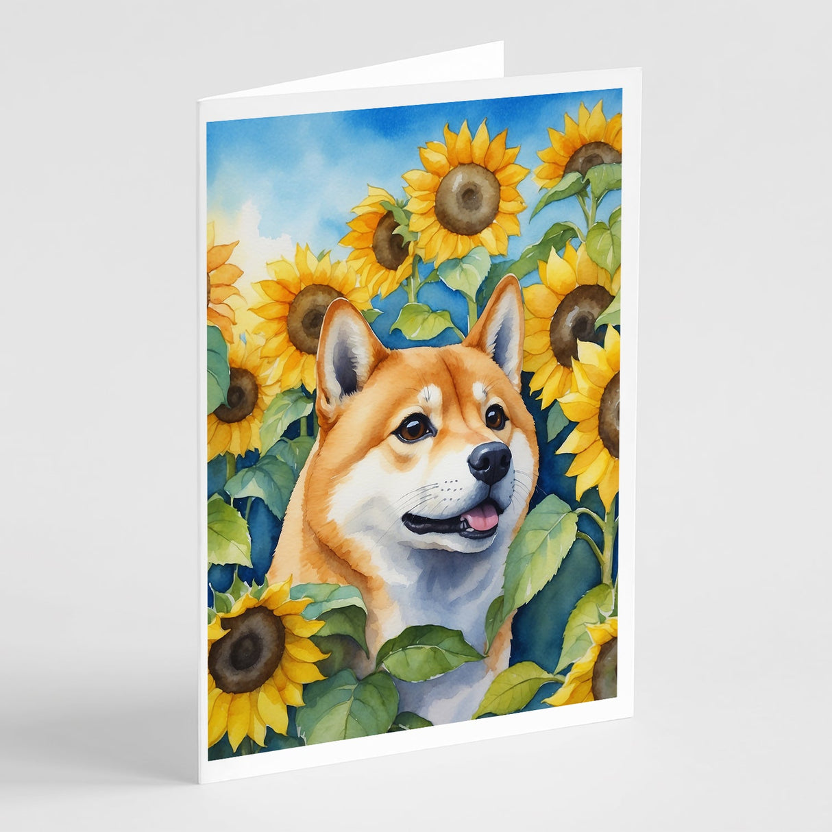 Shiba Inu in Sunflowers Greeting Cards Pack of 8